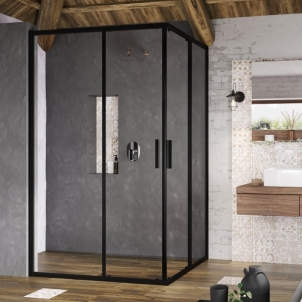 Stačiakampės dušo kabinos sienelė Ravak Blix Slim, BLSRV2K-120, juoda+stiklas Transparent Dušo sienelės, durys