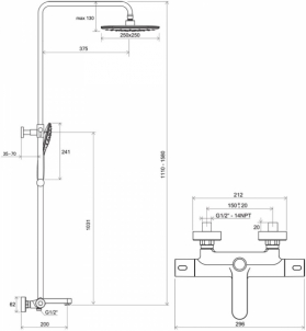 Stacionari dušo sistema Ravak Termo 300, TE 092.01/150 su termostatiniu vonios maišytuvu, chromas
