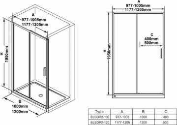 Stumdomos dušo durys Ravak Blix Slim, BLSDP2-110 juoda+stiklas Transparent