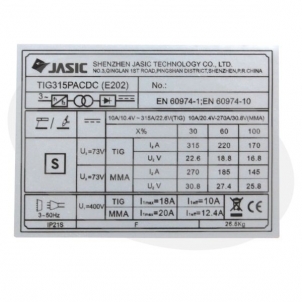 metināšanas iekārta JASIC TIG 315P AC DC E202