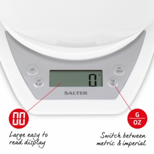 Svarstyklės Salter 1024 WHDR14 Digital Kitchen Scales with Dual Pour Mixing Bowl white