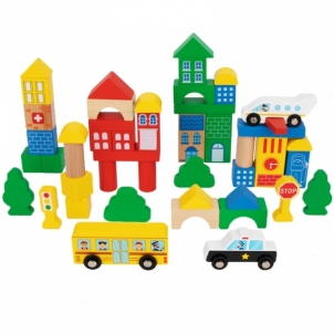 Tooky Toy City medinės kaladėlės, 50 el. Linings and construction toys