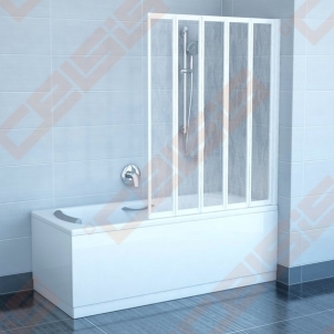 Trijų dalių sulankstoma vonios sienelė RAVAK VS5 114 su baltos spalvos profiliu ir plastiko Rain užpildu Shower wall