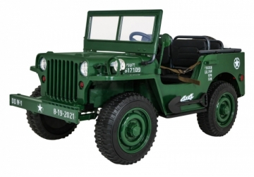 Trivietis elektromobilis Retro kariuomenės visureigis, žalias Bērnu elektromobīļi