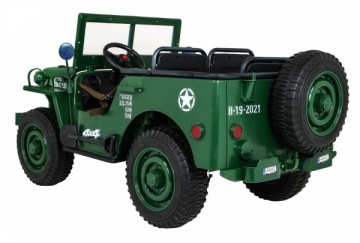 Trivietis elektromobilis Retro kariuomenės visureigis, žalias