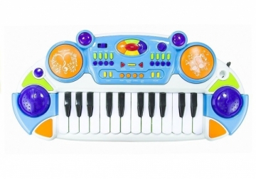 Vaikiškas pianinas su kėdute ir mikrofonu, mėlynas