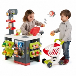 Vaikiškas raudonas supermarketas su vežimėliu ir priedais 42 vnt | Smoby