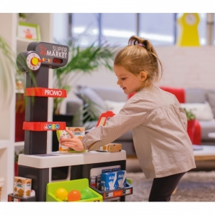 Vaikiškas raudonas supermarketas su vežimėliu ir priedais 42 vnt | Smoby