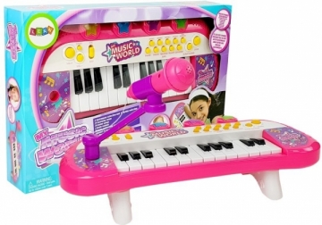 Vaikiškas sintezatorius su mikrofonu, 24 klavišai, rožinis Muzikiniai žaislai