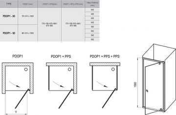 Varstomos dušo durys Ravak Pivot, PDOP1-90, juoda+Transparent Dušo sienelės, durys