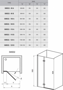 Varstomos dušo durys Ravak SmartLine, SMSD2-100, (B) L chromas+stiklas Transparent