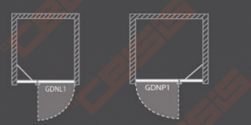 Vieno elemento varstomos dušo durys ROLTECHNIK ELEGANT LINE GDNL1/100, skirtos montuoti į nišą, su brillant spalvos profiliu ir skaidriu stiklu (kairė)