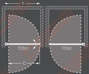 Vieno elemento varstomos dušo durys ROLTECHNIK TOWER LINE TCN1/100 skirtos montuoti į nišą su brillant spalvos profiliu ir skaidriu stiklu