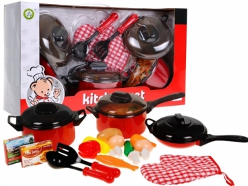 Žaislinis virtuvės indų rinkinys su įvairiais priedais 