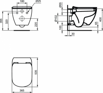 WC pakabinamas Ideal Standard Tesi, ar paslėptais tvirtinimais