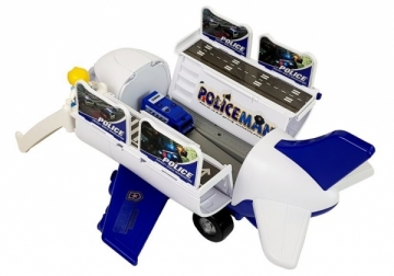 Žaislinis policijos lėktuvas su sraigtasparniu ir kitais priedais, 39 cm