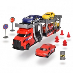 Žaislinis sunkvežimis - vilkikas 30 cm su 5 metalinėmis mašinėlėmis ir kelio ženklais | Dickie 3745012 Raudonas Toys for boys
