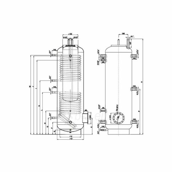Akumuliacinė talpa DRAŽICE NADO 1000/100 v1 šildymo sistemai; 1000l; Įmontuotas 100l vandens šildytuvas paveikslėlis 2 iš 2