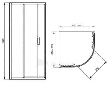 Dušo kabina IDEAL STANDARD Tipica 90x90 cm, pusapvalė, profilis chromas, stiklas skaidrus paveikslėlis 3 iš 4