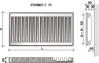 Radiatorius PURMO C 11 300-1400, pajungimas šone paveikslėlis 3 iš 4