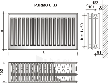 Radiatorius PURMO C 33 300-1200, pajungimas šone paveikslėlis 3 iš 4