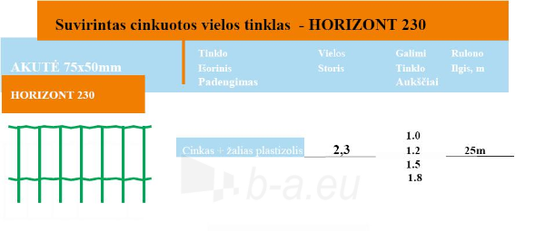 Tinklas HORIZONTAL 230 75x50 mm H-1,2 m (25 m, 30 kv.m) paveikslėlis 2 iš 2