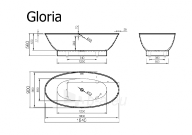 Akmens masės vonia VISPOOL GLORIA 184x90 balta paveikslėlis 4 iš 9