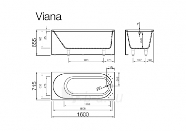 Akmens masės vonia VISPOOL VIANA 160x70 stačiakampė balta paveikslėlis 7 iš 12
