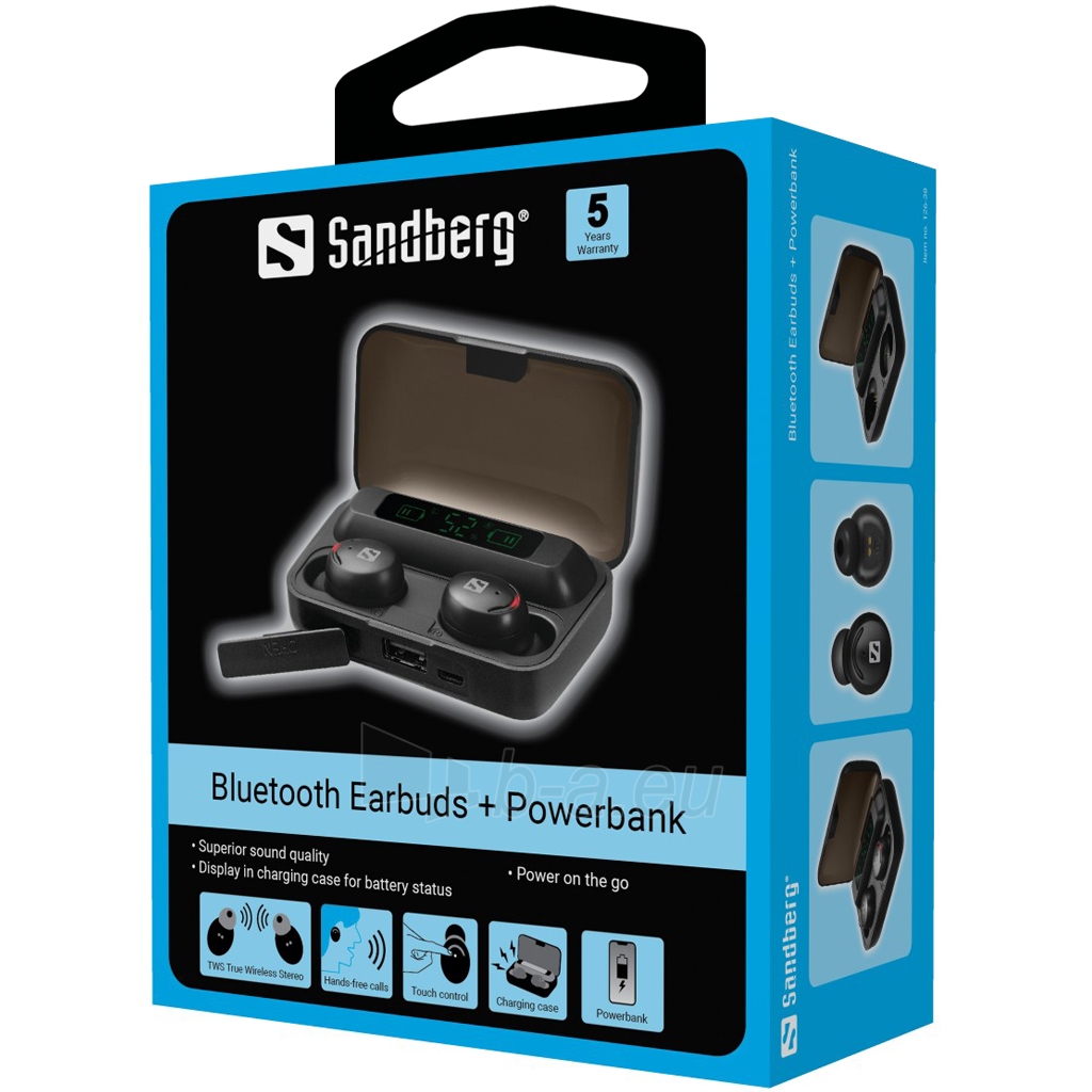 Ausinės Sandberg 126-38 Bluetooth Earbuds + Powerbank paveikslėlis 5 iš 5