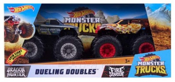 Automobilis FYJ82/ FYJ80 Hot Wheels Monster Trucks Dueling Doubles 2 Pack Dragon Hunter paveikslėlis 1 iš 1