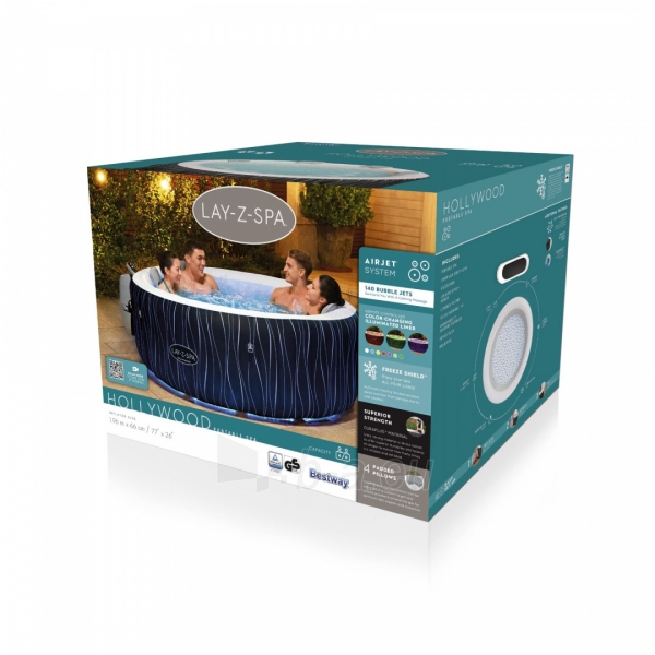 Bestway sūkurinė vonia Lay-Z-Spa HOLLYWOOD su LED ir pagalvėlėmis, 4-6 asmenims paveikslėlis 14 iš 14