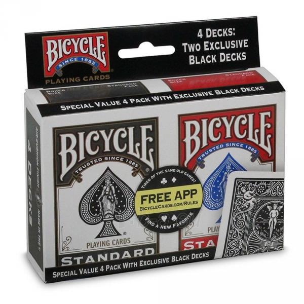 Bicycle Rider Standard keturios kortų kaladės (Juodos, raudonos) paveikslėlis 9 iš 10