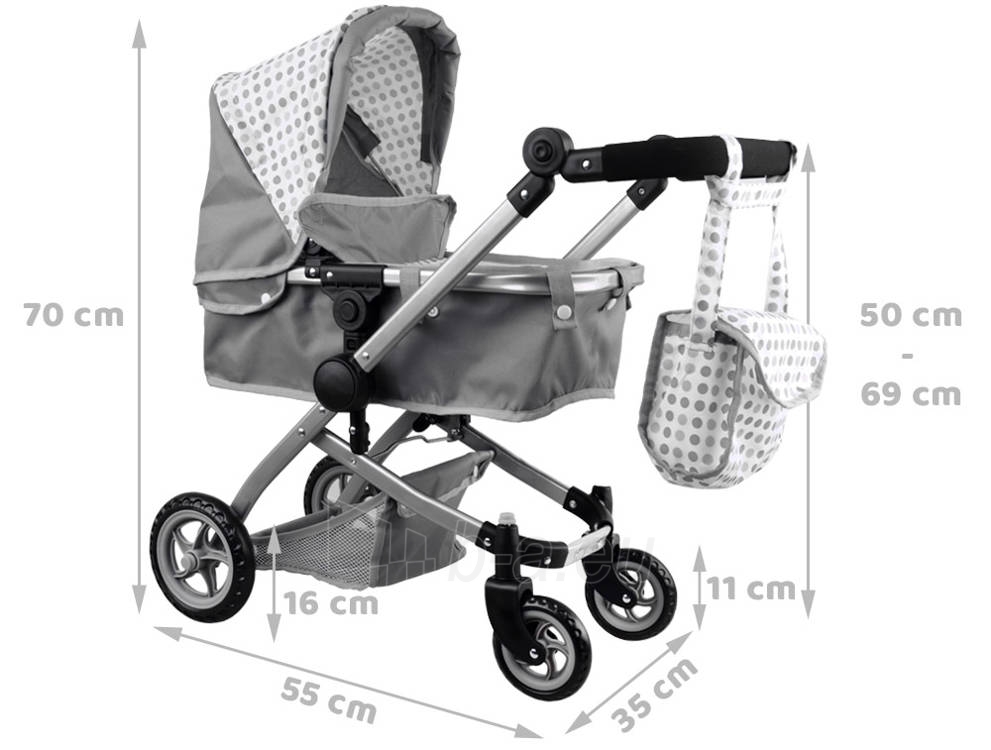Daugiafunkcinis lėlių vežimėlis 4in1, pilkas paveikslėlis 11 iš 14