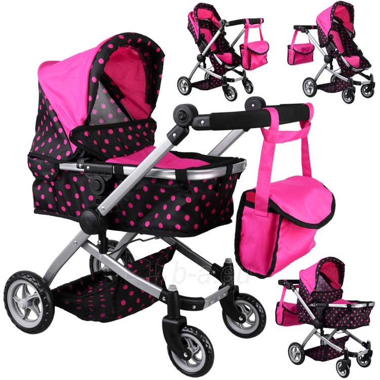 Daugiafunkcinis lėlių vežimėlis 4in1, rožinis/juodas paveikslėlis 1 iš 14