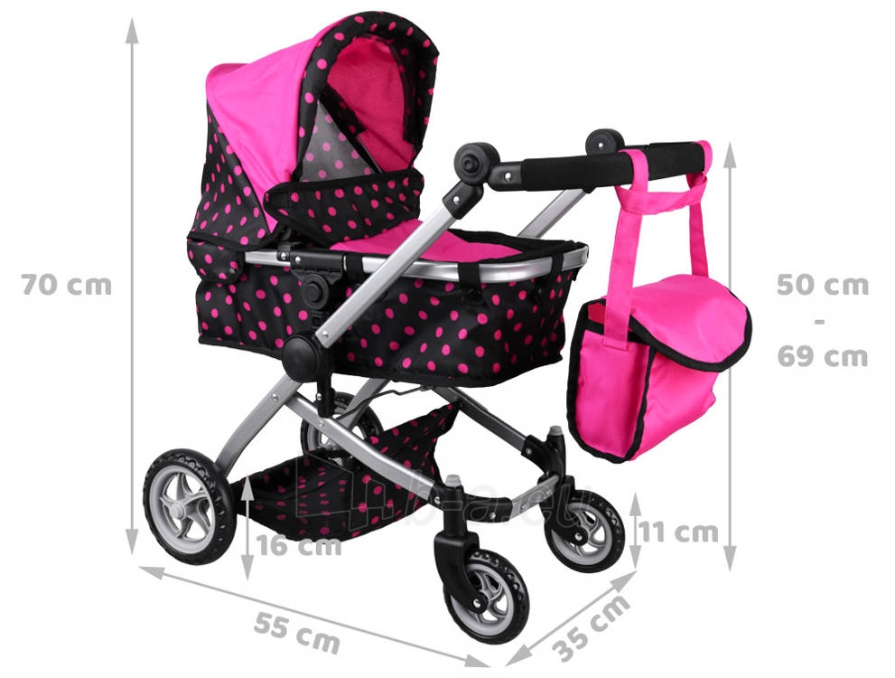 Daugiafunkcinis lėlių vežimėlis 4in1, rožinis/juodas paveikslėlis 8 iš 14