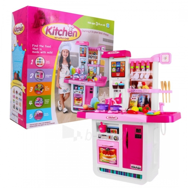 Didelė interaktyvi vaikiška virtuvė su priedais, rožinė paveikslėlis 1 iš 12