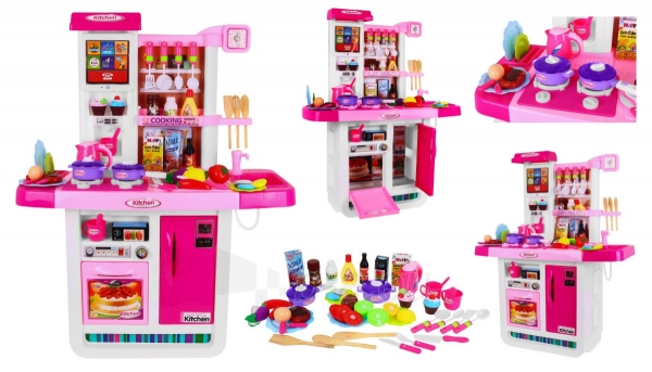 Didelė interaktyvi vaikiška virtuvė su priedais, rožinė paveikslėlis 11 iš 12