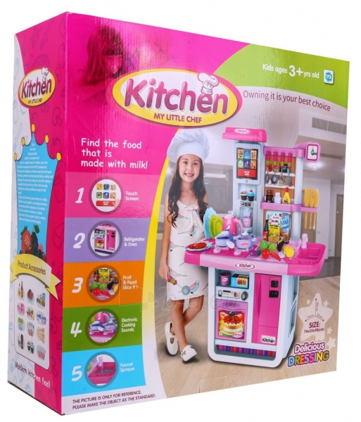 Didelė interaktyvi vaikiška virtuvė su priedais, rožinė paveikslėlis 12 iš 12