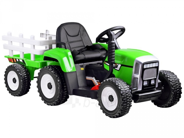 Didelis elektrinis traktorius su priekaba, žalias paveikslėlis 1 iš 1