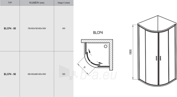 Pusapvalė dušo kabina Ravak Blix, BLCP4-80, balta+stiklas Transparent paveikslėlis 2 iš 2