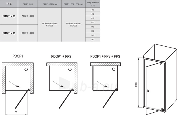 Dušo durys varstomos PDOP1-90 SATIN+satin TRANSPERENT paveikslėlis 2 iš 4