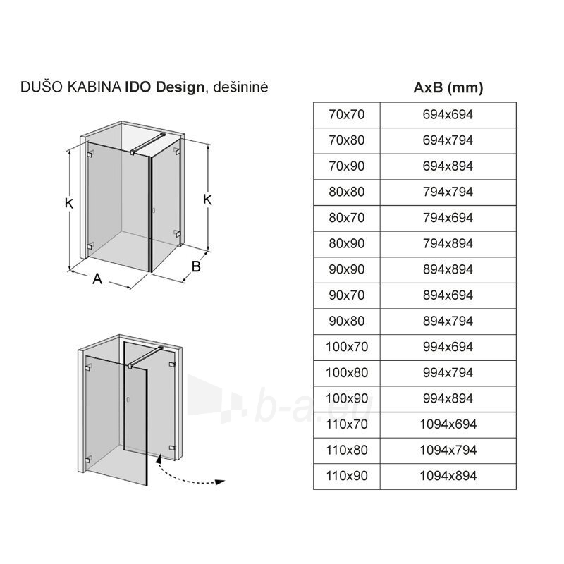 Dušo kabina IDO Design, dešininė 70x80 paveikslėlis 4 iš 4