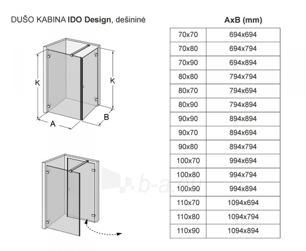 Shower enclosures IDO Design, dešininė 90x70 Paveikslėlis 4 iš 4 310820291258