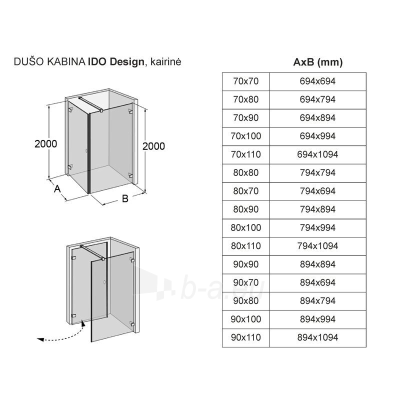 Dušo kabina IDO Design, kairinė 70x100 paveikslėlis 4 iš 4