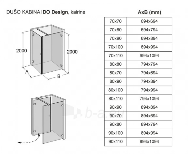 Dušo kabina IDO Design, kairinė 80x90 paveikslėlis 4 iš 4
