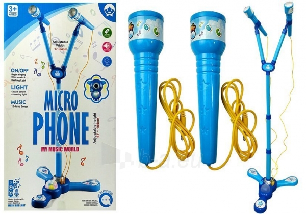 Dvigubas karaokė mikrofonas, mėlynas paveikslėlis 2 iš 8