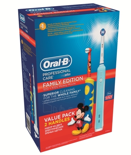 Elektrinis dantų šepetukas Braun Oral-B Family Edition 500+ Kids Mickey Mouse paveikslėlis 1 iš 1