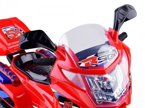 Elektrinis motociklas su LED šviesomis, raudonos spalvos paveikslėlis 2 iš 15