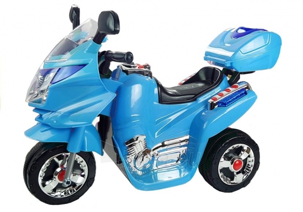 Elektrinis motocikliukas su bagažine, šviesiai mėlynas paveikslėlis 4 iš 6