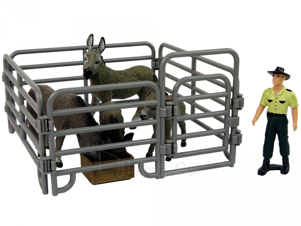 Figūrėlių rinkinys (asilai, ūkininkas, tvora), pilkos spalvos paveikslėlis 2 iš 5